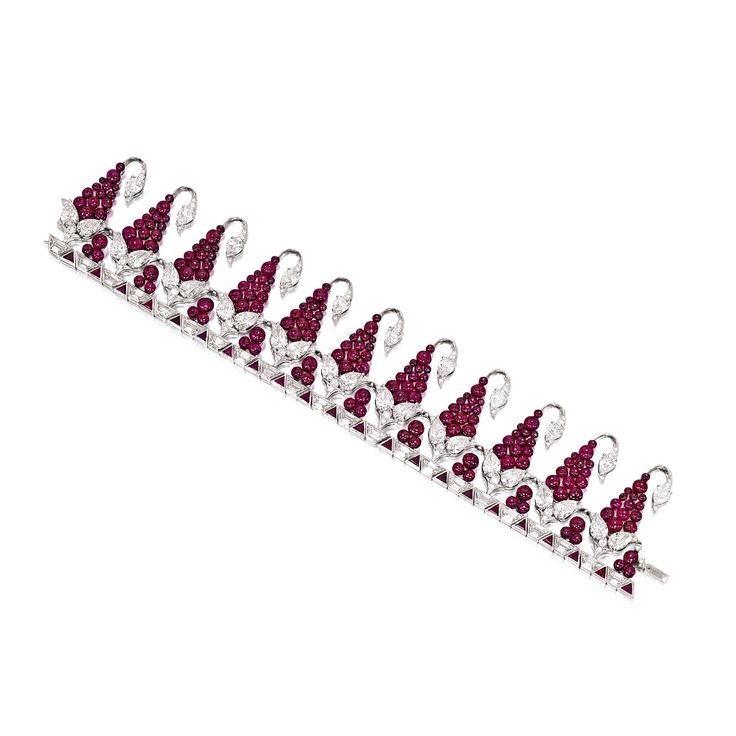 RUBY AND DIAMOND BRACELET, BHAGAT Meticulously set with links designed as grape ...