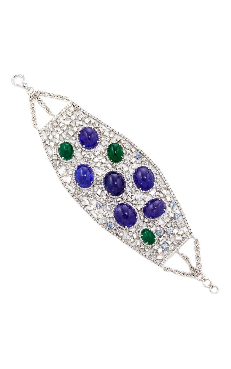 Giovane Tanzanite, Emerald, Sapphire and Diamond Bracelet in 18K White Gold