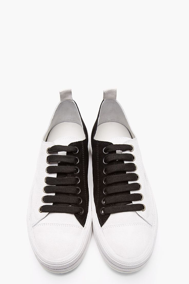 ANN DEMEULEMEESTER Grey Bi-Color Suede Low-Top Sneakers