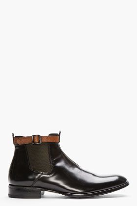 Alexander McQueen Black Leather Ankle Strap Chelsea Boots for men | SSENSE