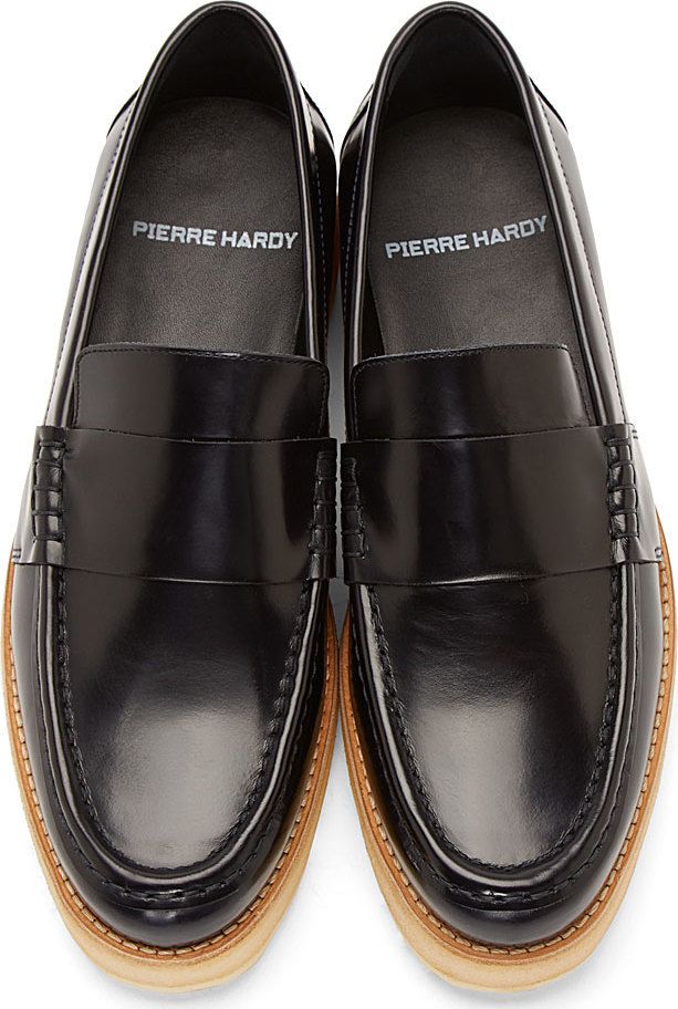 Pierre Hardy Navy Leather Penny Loafers