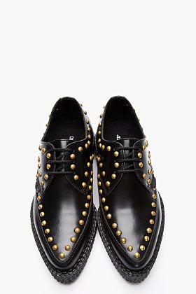 UNDERGROUND Black Studded Leather Pointed Barfly Creepers