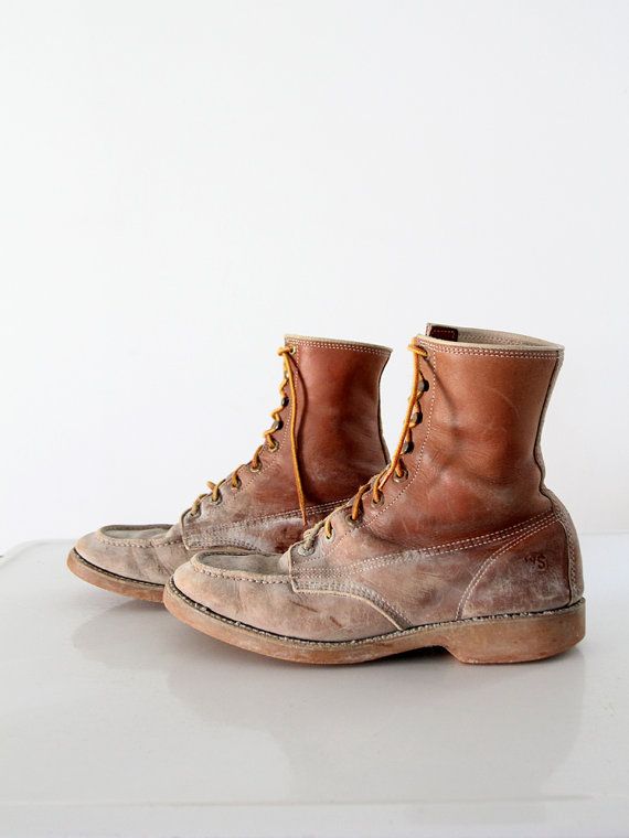 Vintage work boots - mens leather lace ups - work n sport