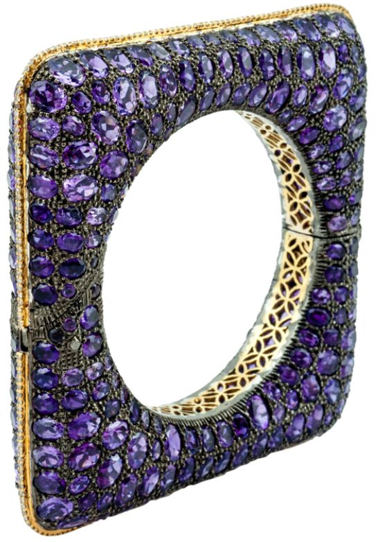 -Amethyst and Diamond Square Bangle Bracelet. Set with 153.12 carats of amethyst...