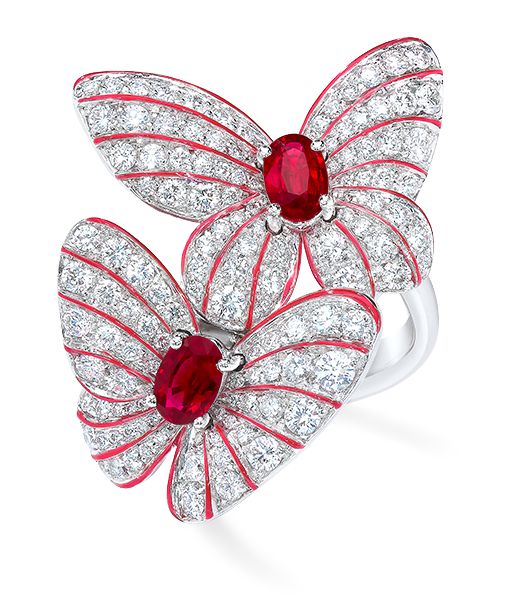 Cellini Jewelers Butterfly ring with Rubies and Diamonds This gorgeous pave two ...