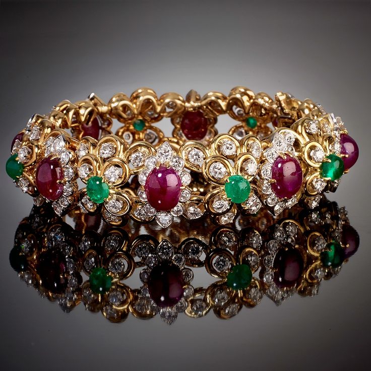 Bracelet set with rubies, emeralds and diamonds DAVID WEBB