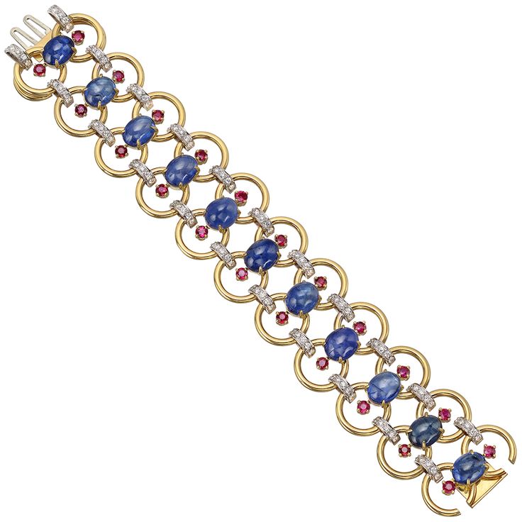 Estate Aletto Brothers 18k Gold & Gemstone Link Bracelet