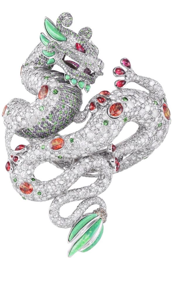 Harumi for Chopard's Dragon bracelet features rubies, diamonds, emerald & tu...