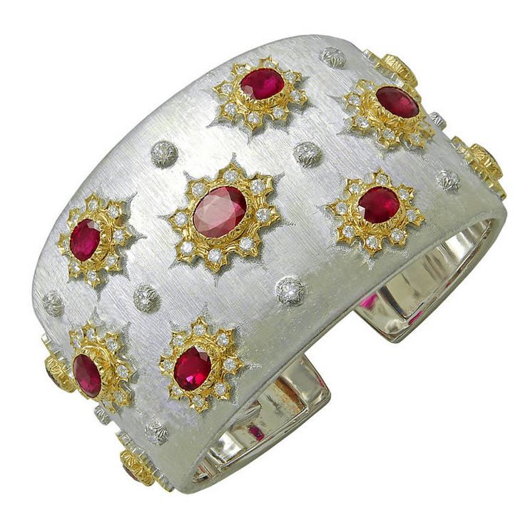 M. Buccellati Ruby Diamond Cuff Bangle | From a unique collection of vintage ban...