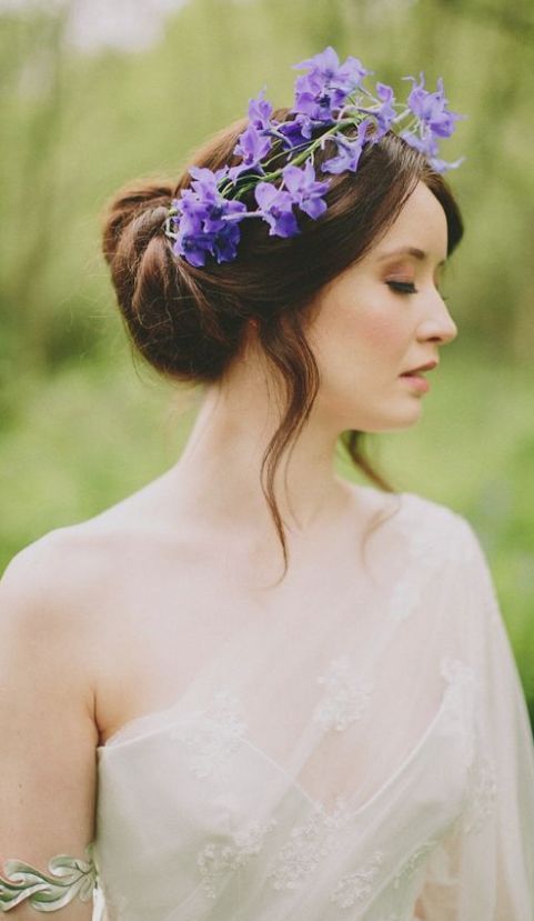 Purple Flower Crown Wedding Hairstyle - MODwedding