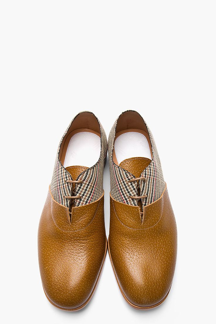 MAISON MARTIN MARGIELA Tan Leather & Prince of Wales Check Oxfords
