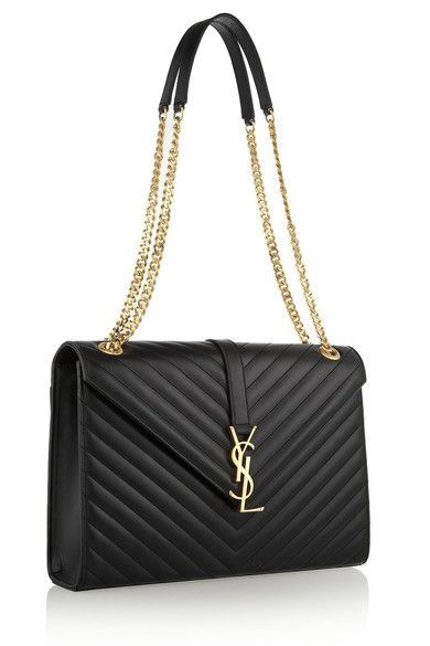 Black quilted leather (Calf) Convertible chain and leather shoulder strap YSL pl...