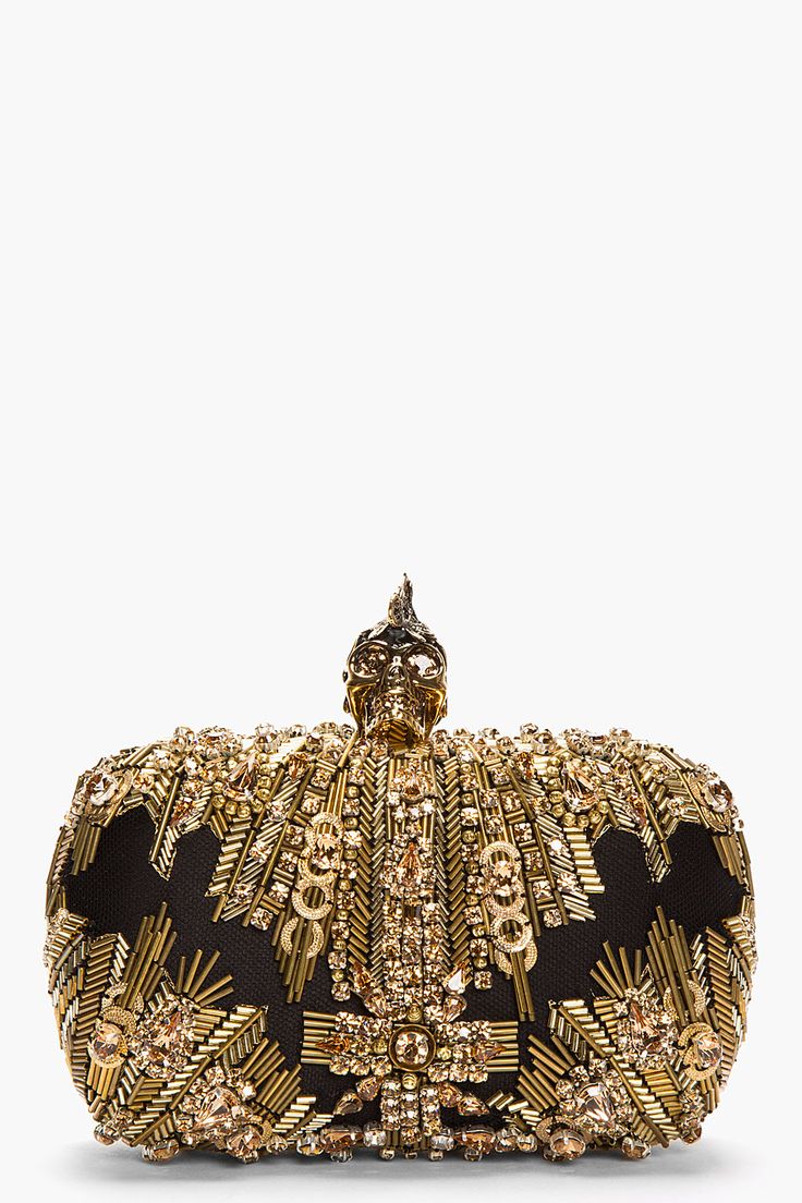 Alexander Mcqueen Gold Lace Punk Skull Glory Embroidered Box Clutch