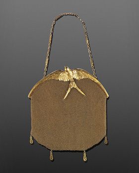 Art Nouveau 18k Yellow Gold Mesh Sculpted Swallow Evening Bag By LaCloche Freres