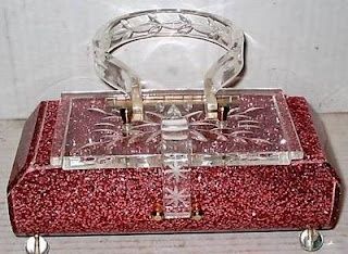 Lucite Purses for Sale | Lovely Red Glitter Lucite Purse. | Vintage Purses
