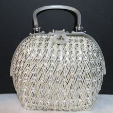 Vintage Lucite 1960s bowler white faux straw handbag Spring Summer purse at ruby...