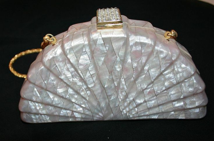 Vintage Lucite Deco Fan Shaped Evening Bag Made in Italy from Greta's Galler...