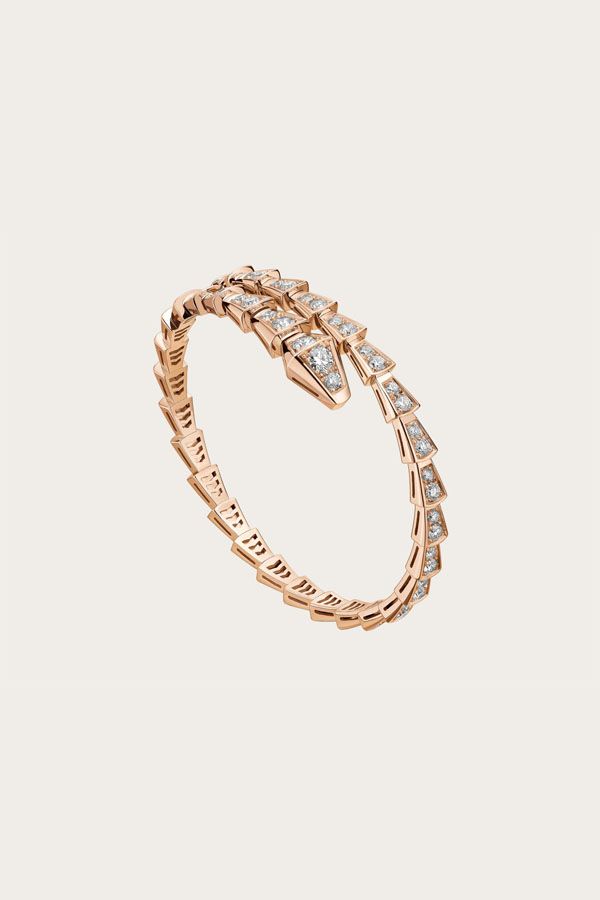 Serpenti one-coil thin bracelet in 18 kt rose gold and full pavé diamonds (2.86...