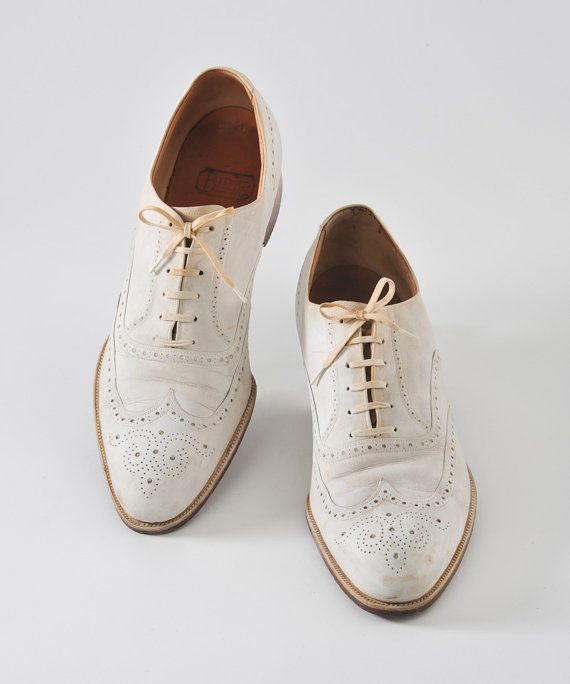 Gatsby 1920's Men's White Bucks Longwing Wingtip Oxfords Wedding Shoes