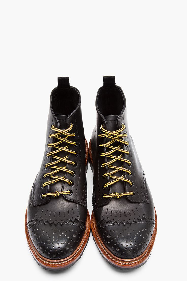 N.D.C. MADE BY HAND Black Leather Burford Semi-Brogue Trapper Boots
