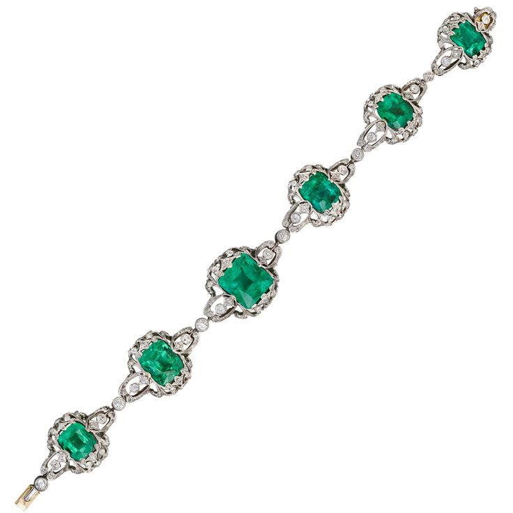 BLACK, STARR & FROST Antique Emerald & Diamond Bracelet