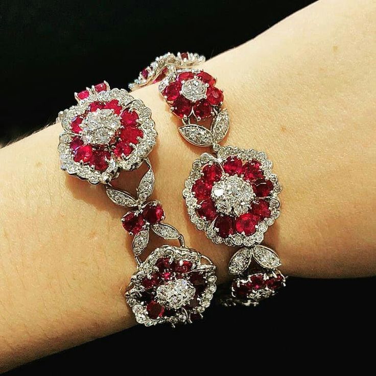Featured here a wonderful pair of ruby and diamond bracelets by Van Cleef & Arpe...