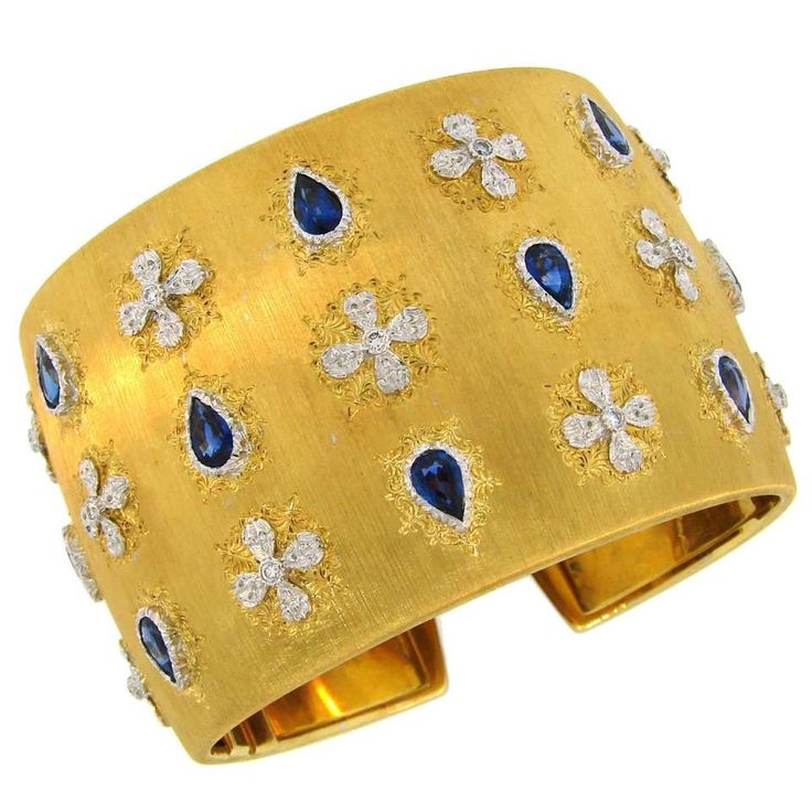 Mario Buccellati Sapphire Diamond Gold Cuff Bracelet
