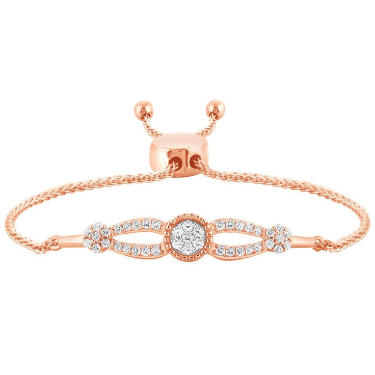 Womens 0.33 Ct Natural Diamond 10k Rose Gold Adjustable Bolo Bracelet Chain 9