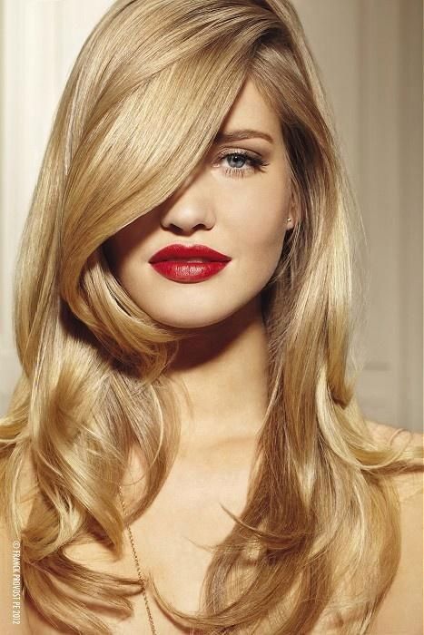 Make up, Hair, Perfect. Long hair with layers. Fashion trends. Red lips.
