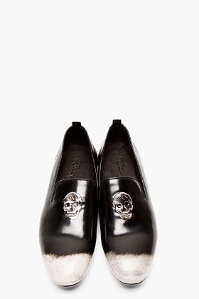 ALEXANDER MCQUEEN Black & white logo-embossed loafers