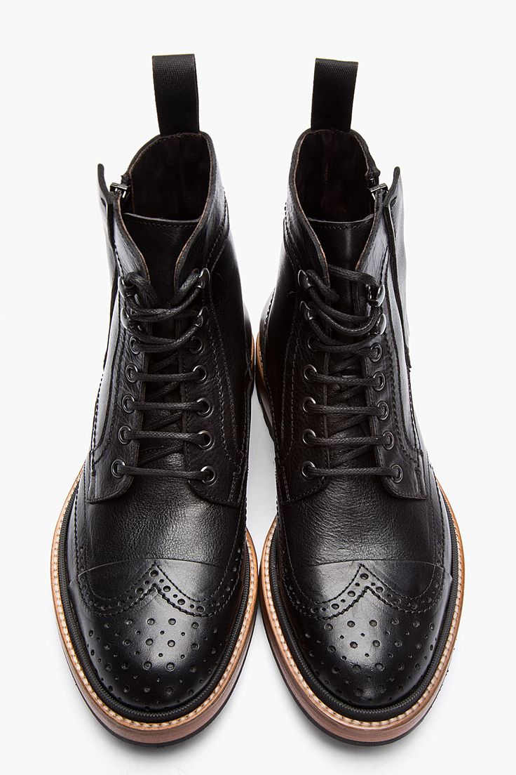 LANVIN Black Leather Brogue Boots