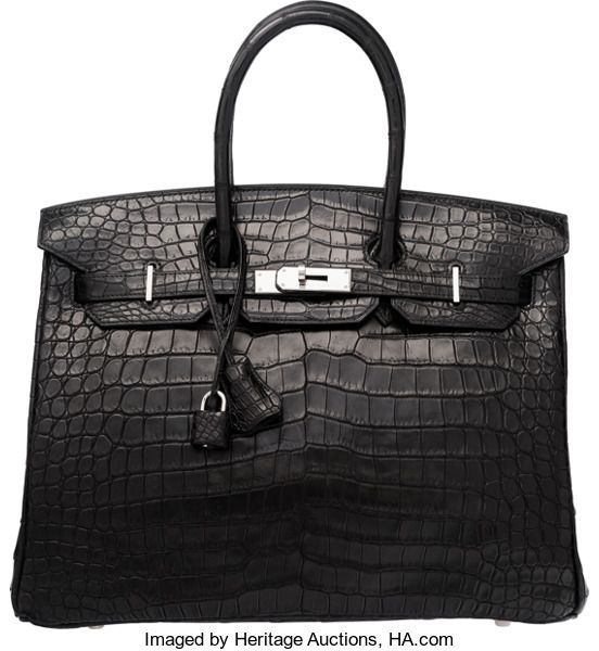 Hermes 35cm Matte Black Porosus Crocodile Birkin Bag with PalladiumHardware. H S...