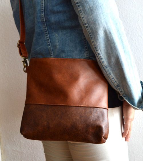 Leather crossbody bag, Medium brown distressed leather purse, Shoulder bag