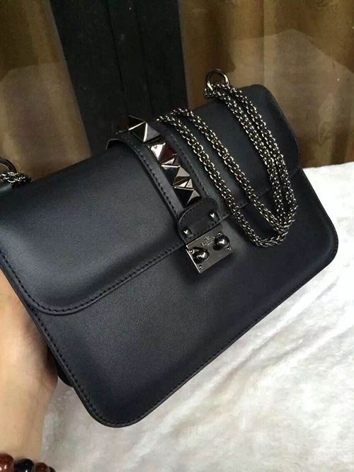 valentino glam lock bag in black leather with gunmetal hardware Women's Handbags...