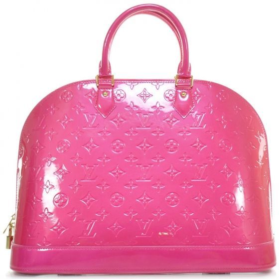 This is an authentic LOUIS VUITTON Vernis Alma MM in Rose Pop.   The bold style ...