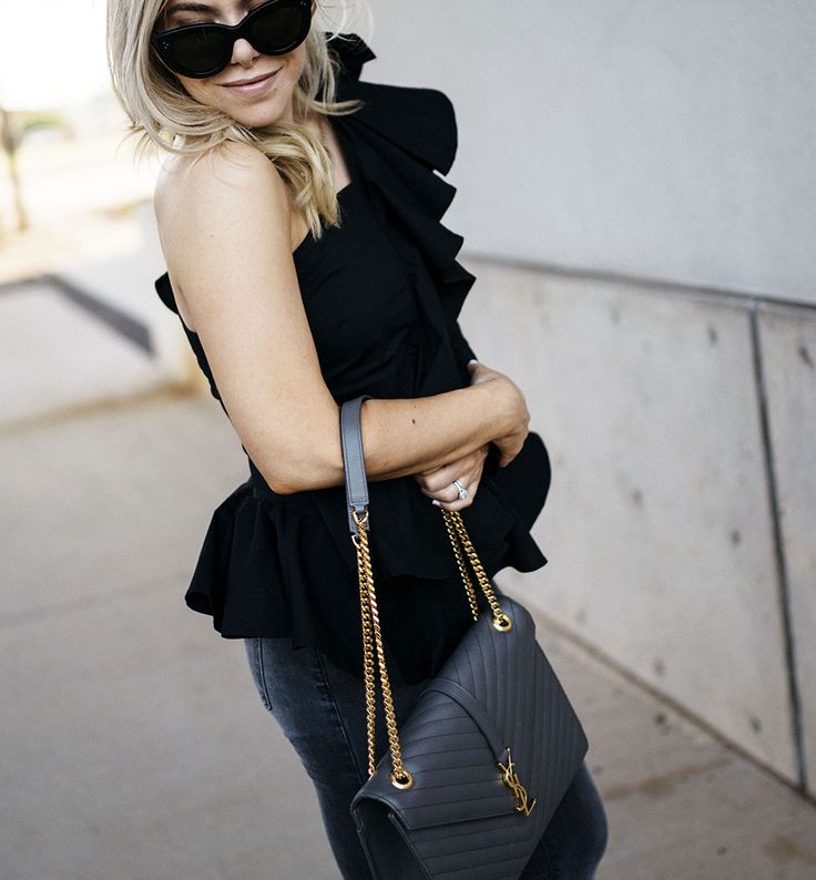 one shoulder black ruffle top + where we are now