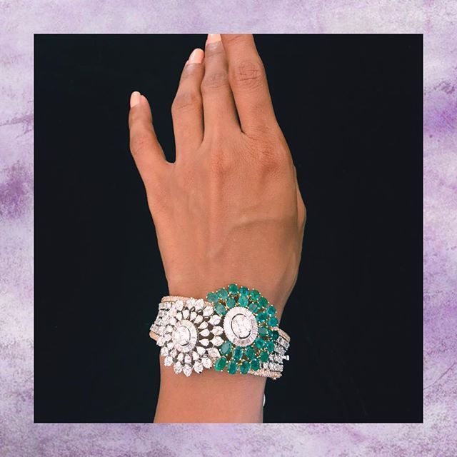 Beautiful Diamond and emerald cuff bracelet