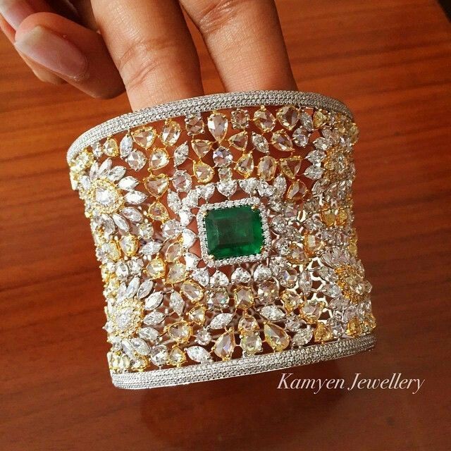 Best Diamond Bracelets : Diamond and emerald cuff