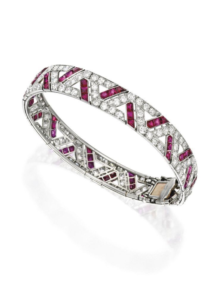 Best Diamond Bracelets : PLATINUM DIAMOND AND RUBY BRACELET CIRCA 1925. Of geome...