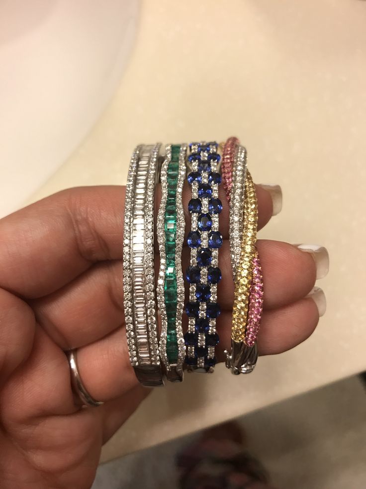 Multicolor gems and diamond bracelets