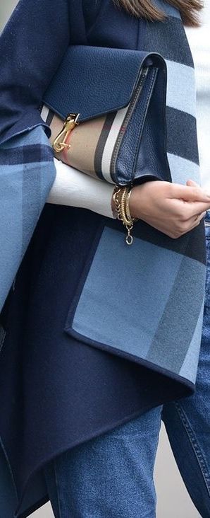 Burberry blue cape and matching bag