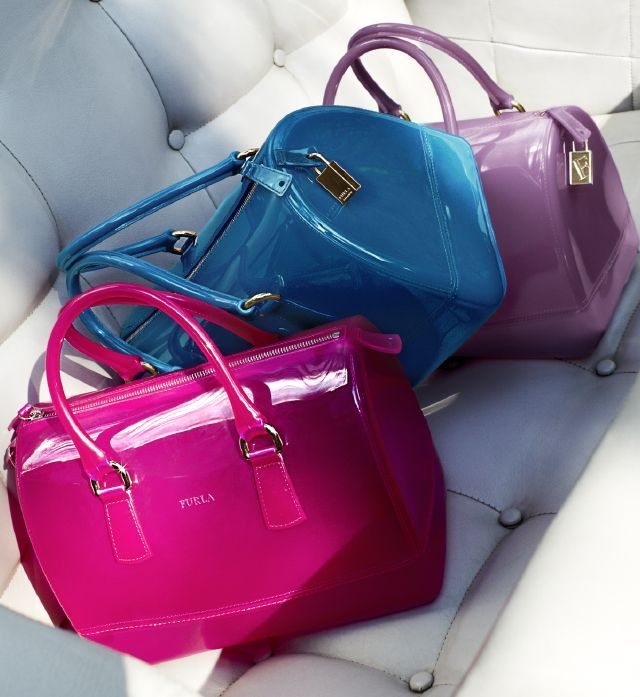 Furla, Candy satchel in bright pink, teal, and...
