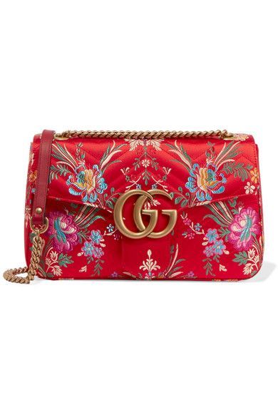 Gucci - GG Marmont medium quilted floral-jacquard shoulder bag