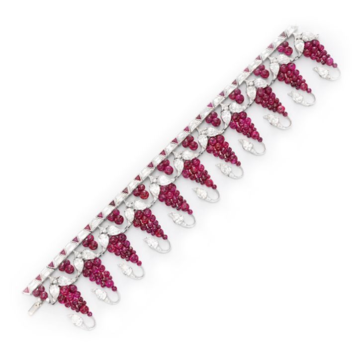 Bracelets Ideas : A Ruby Bead and Diamond Bracelet by Bhagat