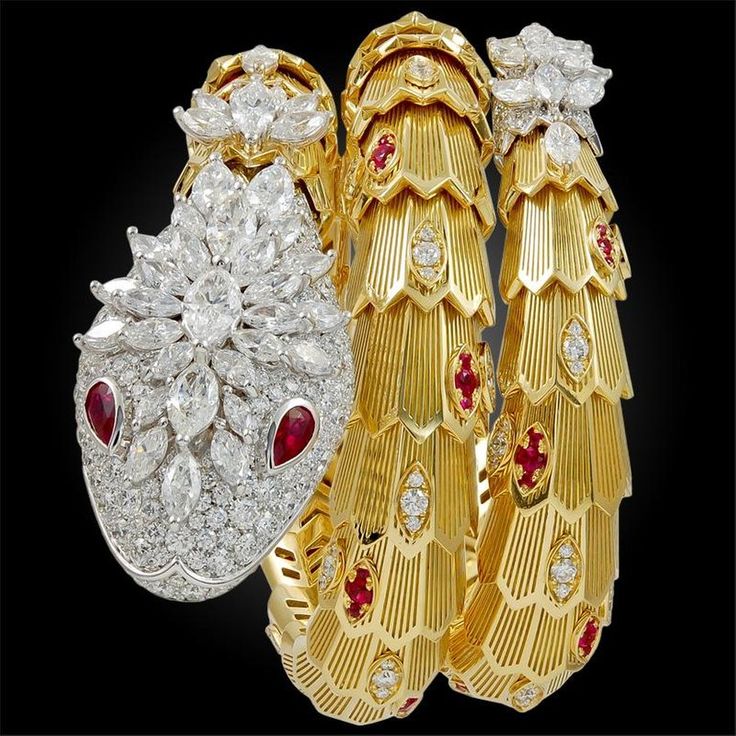 Bulgari Diamond, Ruby 18K Gold Serpenti Bracelet