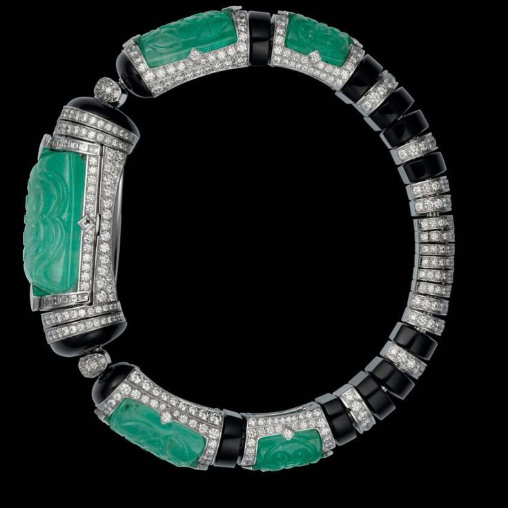 Cartier Engraved Emerald Watch Bracelet diamonds... #cartierparis