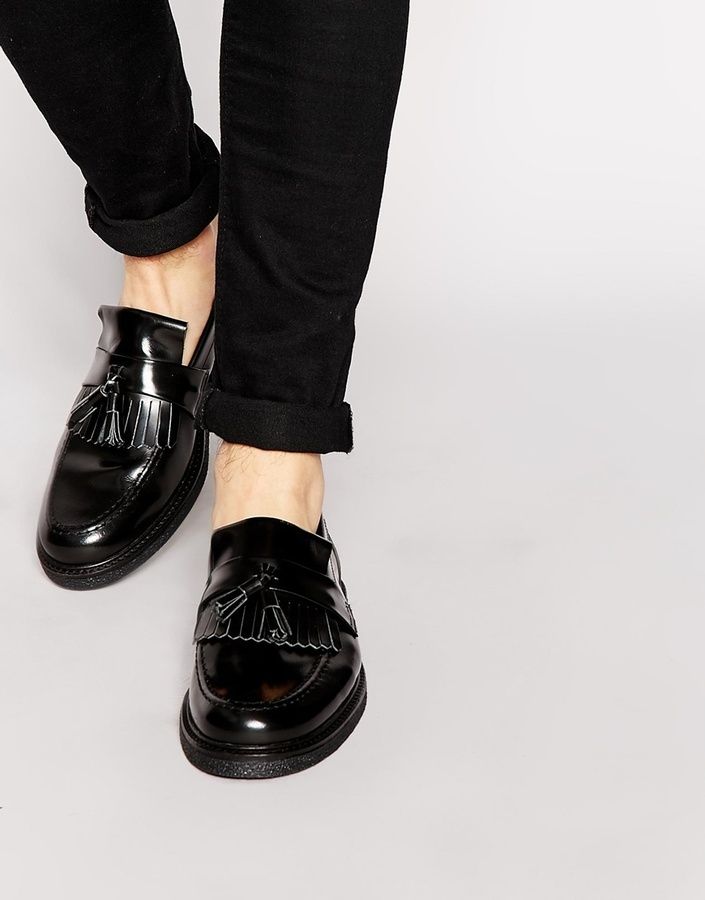$162, Black Leather Tassel Loafers: Fred Perry Laurel Wreath Hawkhurst Leather L...