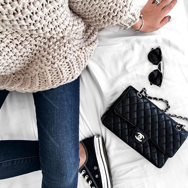 Classic Chanel 2.55 Double Flap Bag and Converse