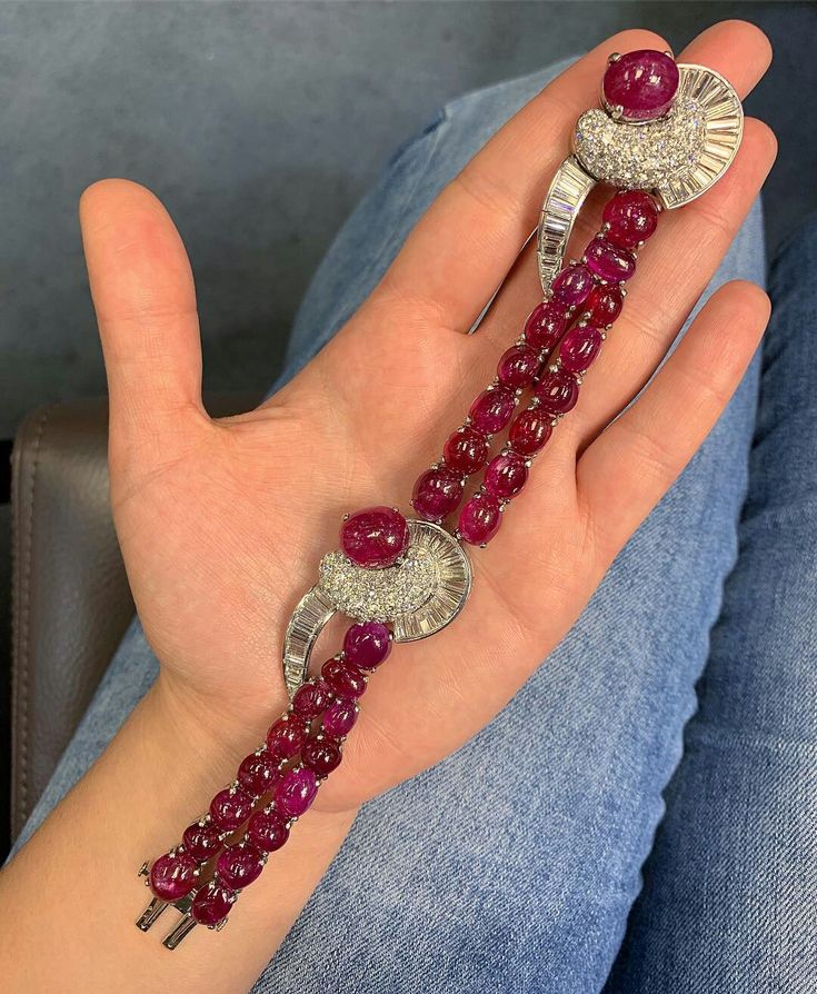 Bang Bang💥💥 Candy like Burmese #Ruby #bracelet with pave and baguette #dia...
