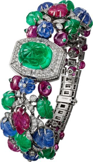 Clocks & Vintage Time Pieces: Cartier - High Jewelry figurative watch - White gold, emeralds, sapphires, rubie...
